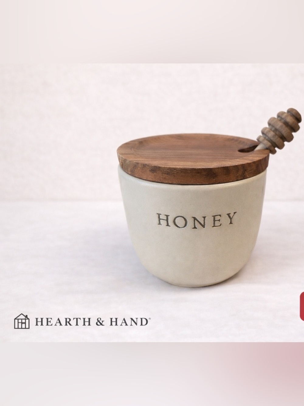 Hearth & Hand Cream Stoneware Honey Jar with Wood Lid - Picture 2 of 4
